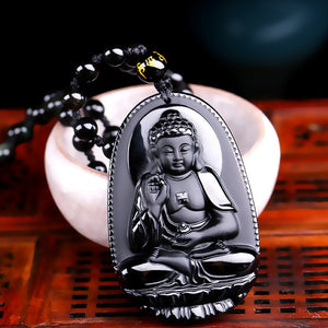Amulette Bouddha Obsidienne Noire - Top Zen