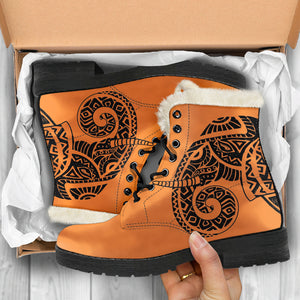 Tribal Totem Faux Fur Leather Boots